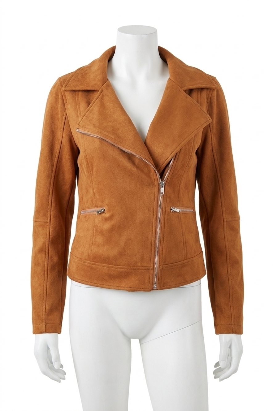 NEW AMPERSAND AVE vegan suede moto jacket in camel